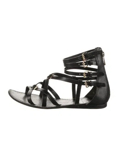 Pre-owned Tory Burch Leather Gladiator Sandals In Black