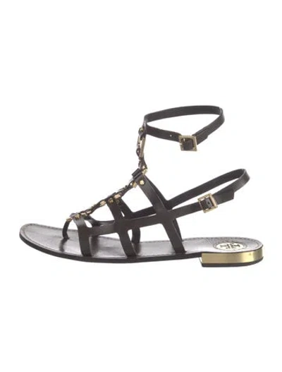 Pre-owned Tory Burch Leather Gladiator Sandals In Brown