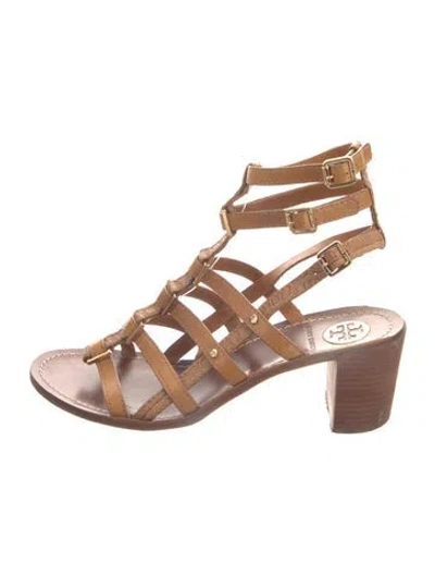 Pre-owned Tory Burch Leather Gladiator Sandals In Brown
