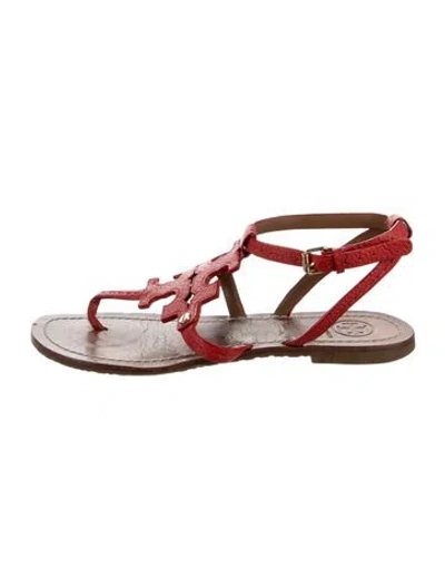 Pre-owned Tory Burch Leather Gladiator Sandals In Red