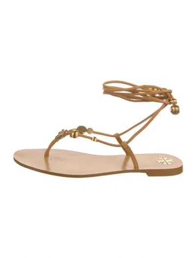 Pre-owned Tory Burch Leather Gladiator Sandals In Yellow