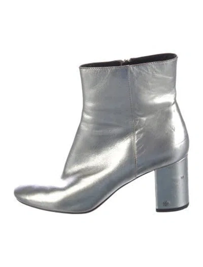 Pre-owned Tory Burch Leather Glitter Accents Boots In Silver