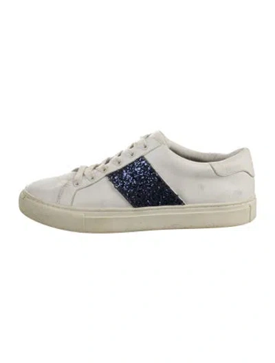 Pre-owned Tory Burch Leather Glitter Accents Sneakers In White