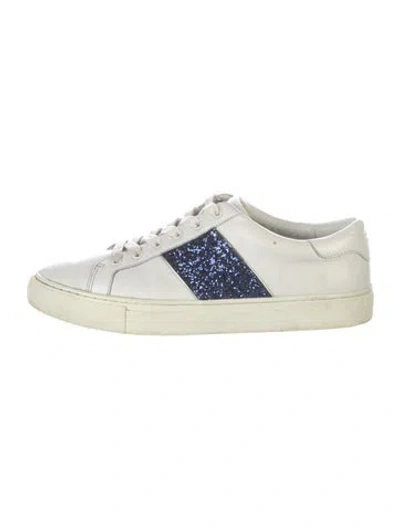 Pre-owned Tory Burch Leather Glitter Accents Sneakers In White