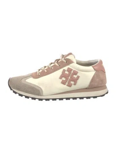 Pre-owned Tory Burch Leather Graphic Print Athletic Sneakers In Neutrals