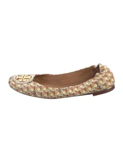 Pre-owned Tory Burch Leather Graphic Print Ballet Flats In Neutrals/orange