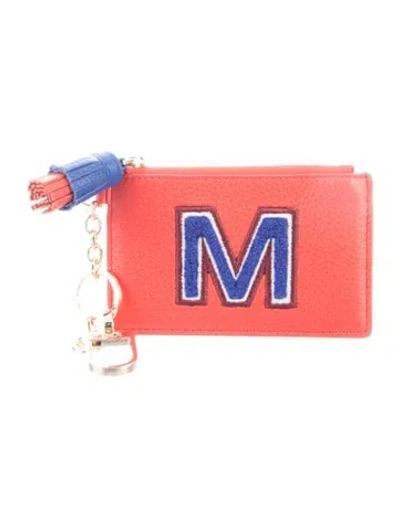 Pre-owned Tory Burch Leather Graphic Print Card Holder In Blue/orange