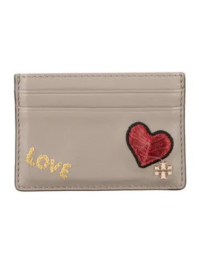 Pre-owned Tory Burch Leather Graphic Print Card Holder In Neutrals