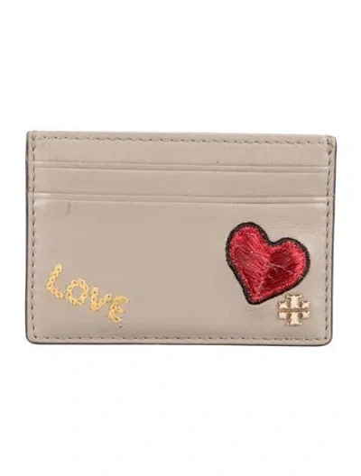 Pre-owned Tory Burch Leather Graphic Print Card Holder In Neutrals