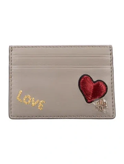 Pre-owned Tory Burch Leather Graphic Print Card Holder In Neutrals