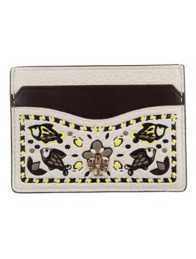 Pre-owned Tory Burch Leather Graphic Print Card Holder In Neutrals