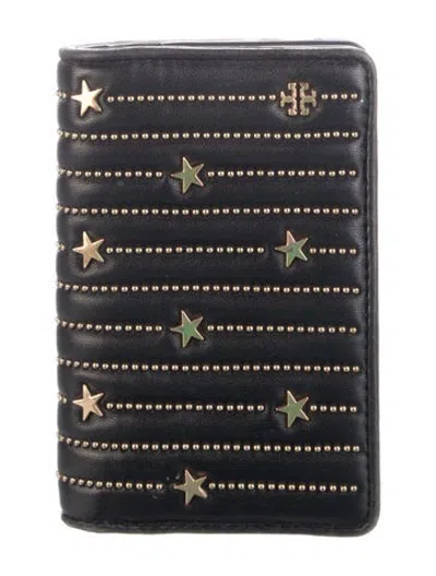 Pre-owned Tory Burch Leather Graphic Print Compact Wallet In Black