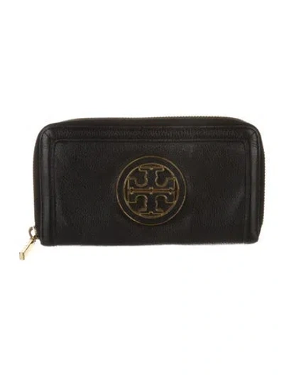 Pre-owned Tory Burch Leather Graphic Print Continental Wallet In Black