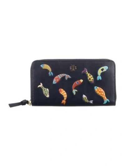 Pre-owned Tory Burch Leather Graphic Print Continental Wallet In Blue