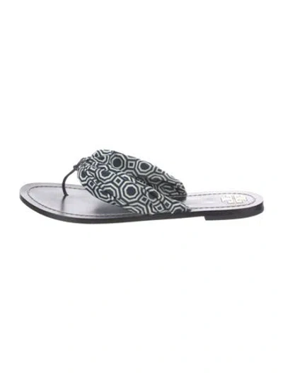 Pre-owned Tory Burch Leather Graphic Print Flip Flops In Blue