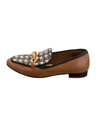Pre-owned Tory Burch Leather Graphic Print Loafers In Brown