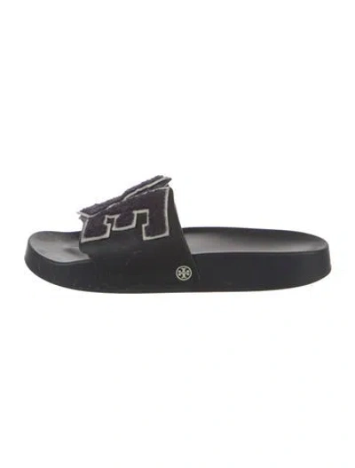 Pre-owned Tory Burch Leather Graphic Print Slides In Blue