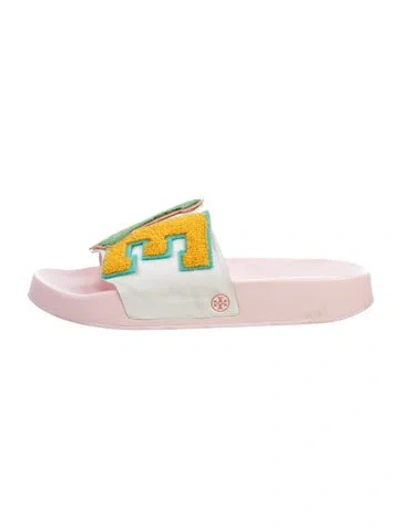 Pre-owned Tory Burch Leather Graphic Print Slides In Multicolor