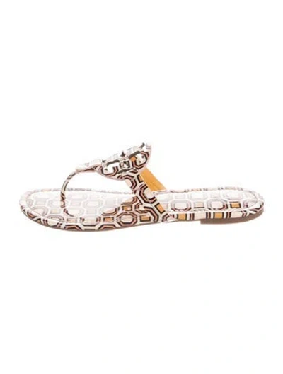 Pre-owned Tory Burch Leather Graphic Print Slides In Neutrals