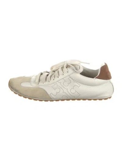 Pre-owned Tory Burch Leather Graphic Print Sneakers In Neutrals