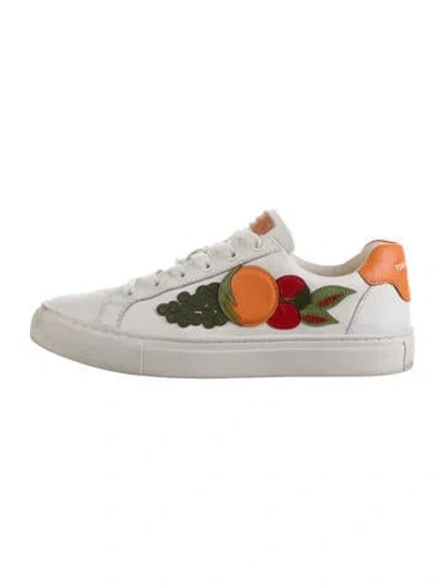 Pre-owned Tory Burch Leather Graphic Print Sneakers In White