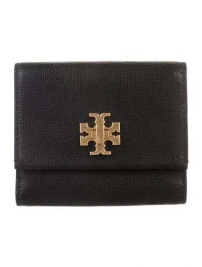 Pre-owned Tory Burch Leather Graphic Print Wallet In Black