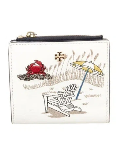 Pre-owned Tory Burch Leather Graphic Print Wallet In Neutrals
