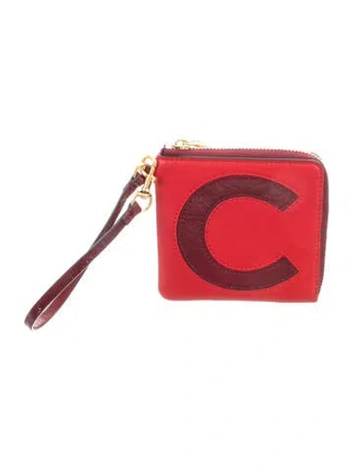 Pre-owned Tory Burch Leather Graphic Print Wristlet In Red