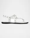 Tory Burch Leather Grommet Toe Ring Sandals In Cloud  Silver