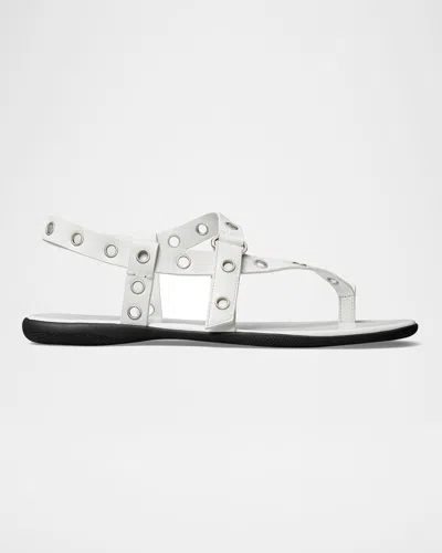 Tory Burch Leather Grommet Toe Ring Sandals In Cloud  Silver