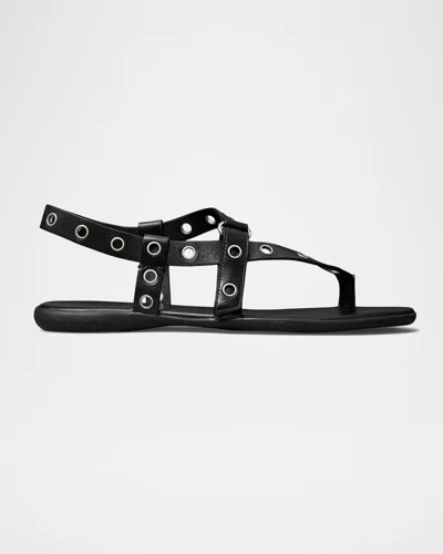 Tory Burch Leather Grommet Toe Ring Sandals In Perfect Black