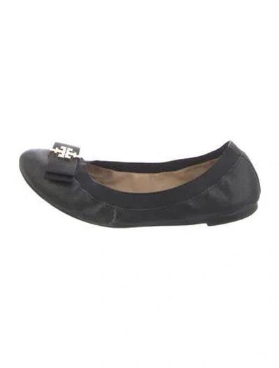 Pre-owned Tory Burch Leather Grosgrain Trim Ballet Flats In Black
