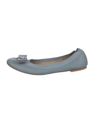 Pre-owned Tory Burch Leather Grosgrain Trim Ballet Flats In Blue