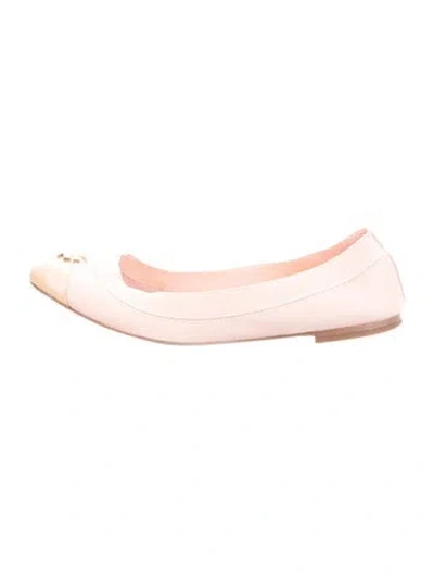 Pre-owned Tory Burch Leather Grosgrain Trim Ballet Flats In Pink
