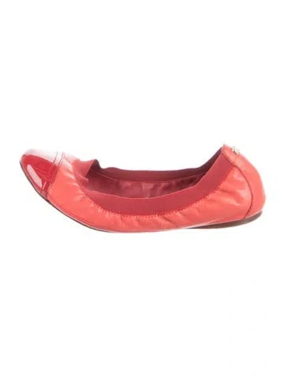 Pre-owned Tory Burch Leather Grosgrain Trim Ballet Flats In Red