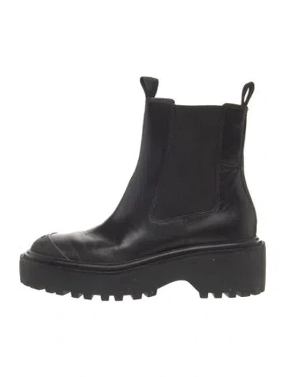Pre-owned Tory Burch Leather Grosgrain Trim Boots In Black