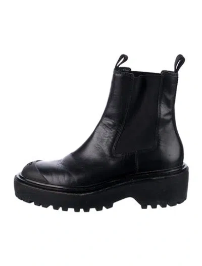 Pre-owned Tory Burch Leather Grosgrain Trim Chelsea Boots In Black