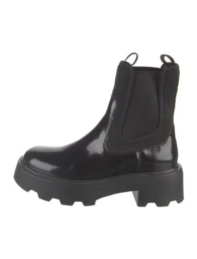 Pre-owned Tory Burch Leather Grosgrain Trim Chelsea Boots In Black
