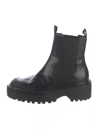 Pre-owned Tory Burch Leather Grosgrain Trim Chelsea Boots In Black