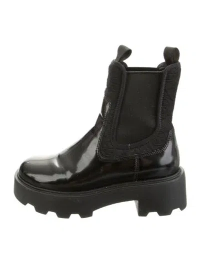Pre-owned Tory Burch Leather Grosgrain Trim Chelsea Boots In Black