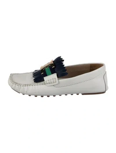 Pre-owned Tory Burch Leather Grosgrain Trim Loafers In White