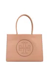 Tory Burch Leather Handbag With Embossed Logo On The Front In Beige