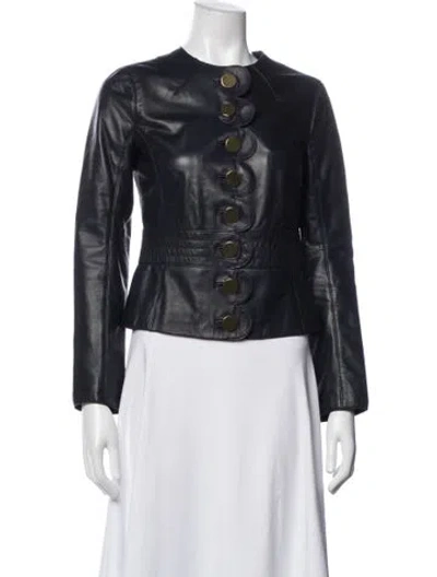 Pre-owned Tory Burch Leather Jacket In Blue