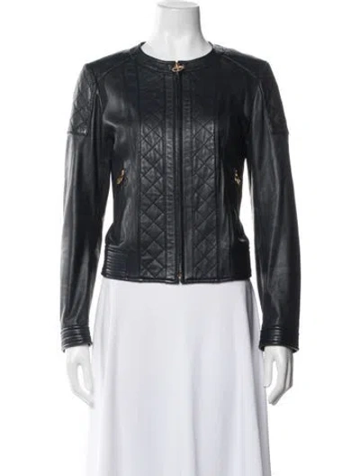 Pre-owned Tory Burch Leather Jacket In Blue