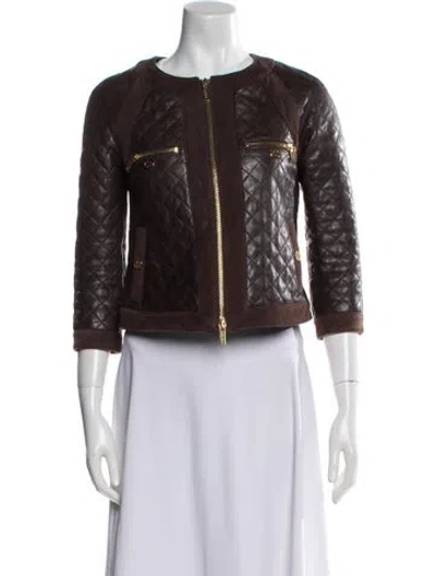 Pre-owned Tory Burch Leather Jacket In Brown