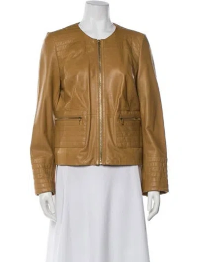 Pre-owned Tory Burch Leather Jacket In Brown