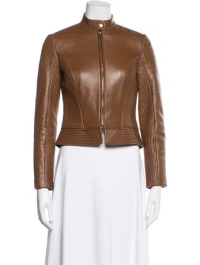 Pre-owned Tory Burch Leather Jacket In Brown
