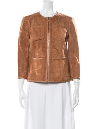 Pre-owned Tory Burch Leather Jacket In Brown