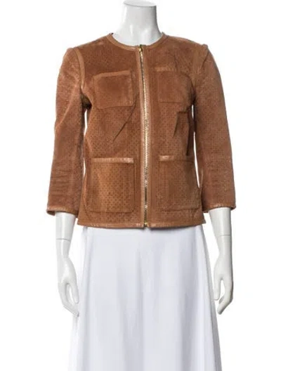 Pre-owned Tory Burch Leather Jacket In Brown