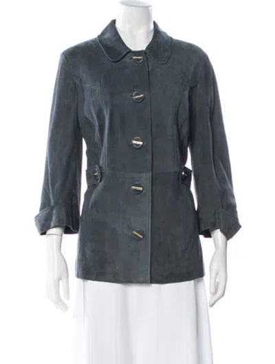 Pre-owned Tory Burch Leather Jacket In Gray